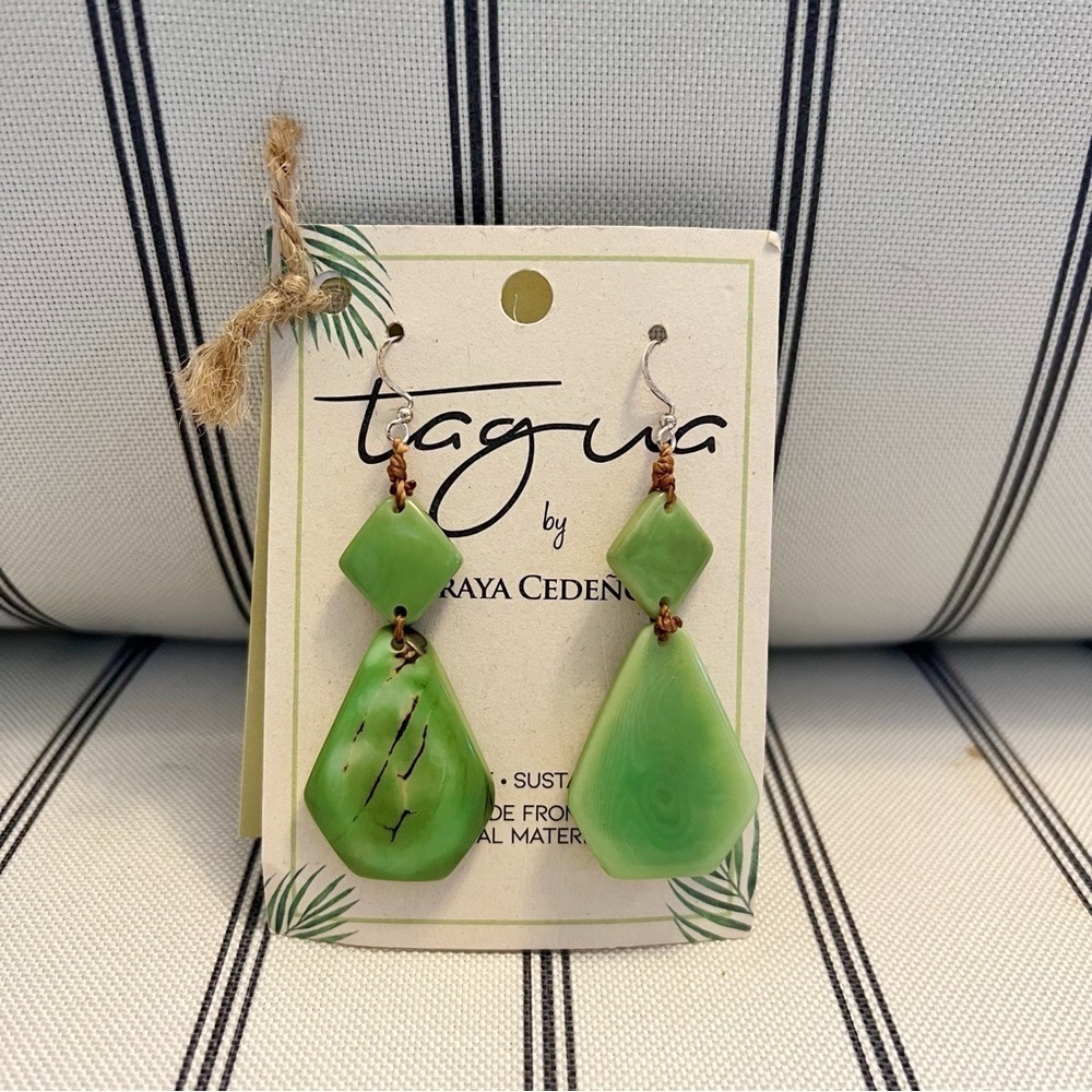 Tagua By Soraya Cedeño Green Dangle Earrings